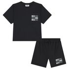 Boys Black Logo Shorts Set, 1, hi-res