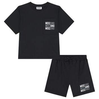 Boys Black Logo Shorts Set