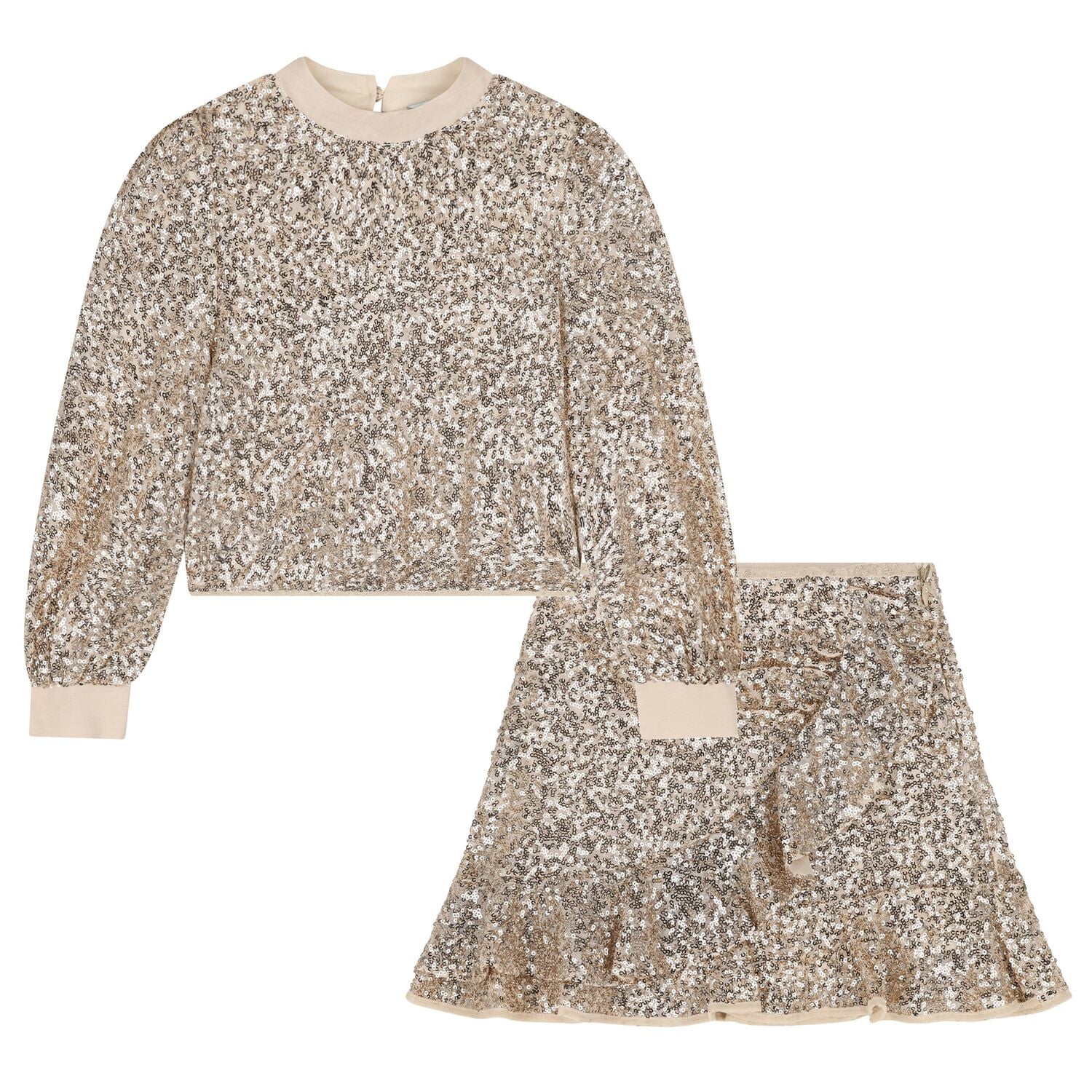 Girls Gold Sequin Skirt Set, 2, hi-res