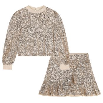Girls Gold Sequin Skirt Set