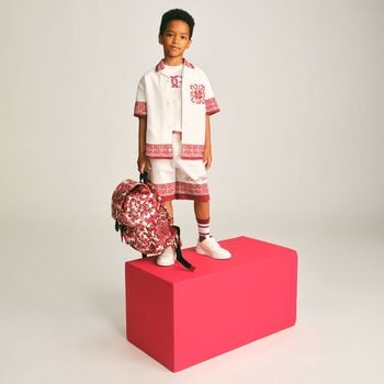 White & Red Majolica Embossed Logo T-Shirt