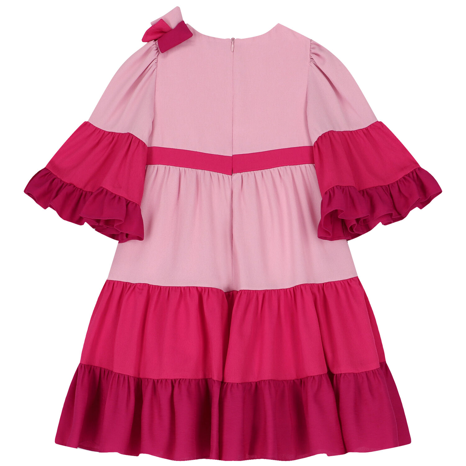Girls Pink Bow Tiered Dress, 1, hi-res image number null