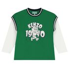 Boys Green & White Elephant Logo Long Sleeve Top, 1, hi-res