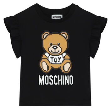 Girls Black Teddy Logo T-Shirt