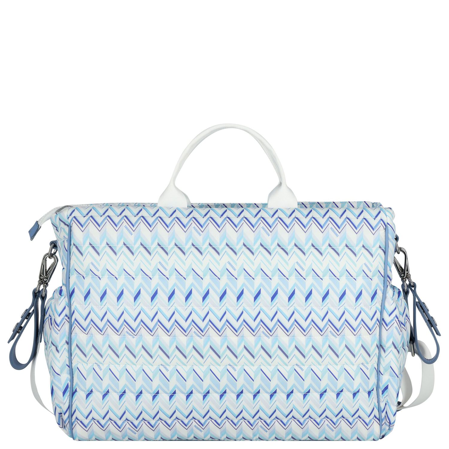 Blue & White Zig Zag Baby Changing Bag, 1, hi-res