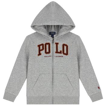 Boys Grey Logo Hooded Zip Up Top