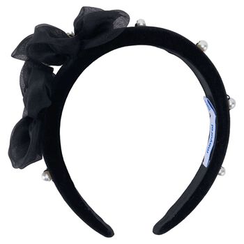 Girls Black Pearl Velvet Headband