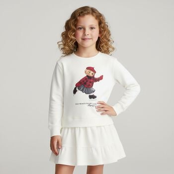 Girls Ivory Polo Bear Sweatshirt Dress