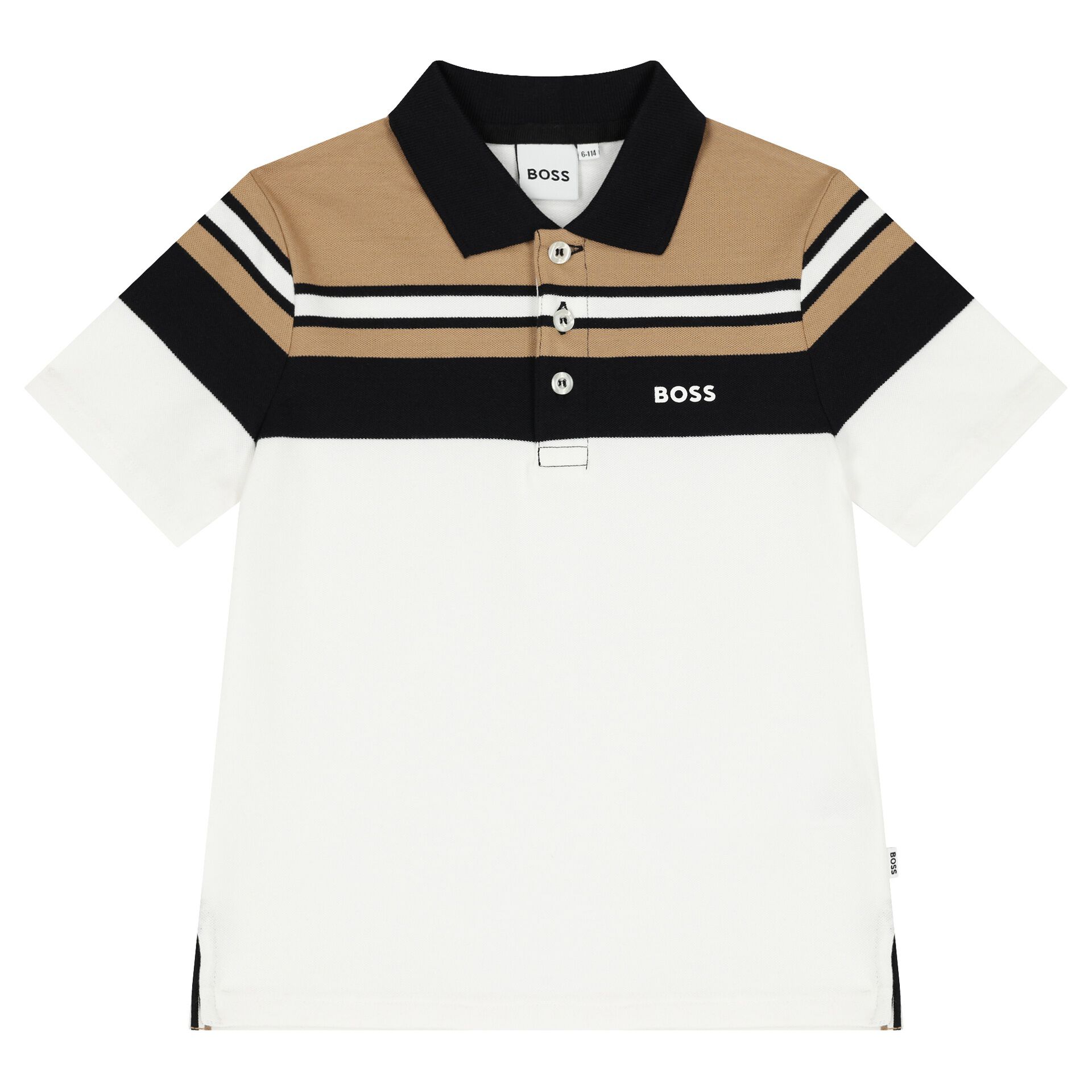 BOSS Boys White Black Beige Logo Polo Shirt Junior Couture Bahrain