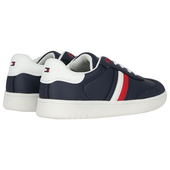 Boys Navy Blue Logo Leather Trainers