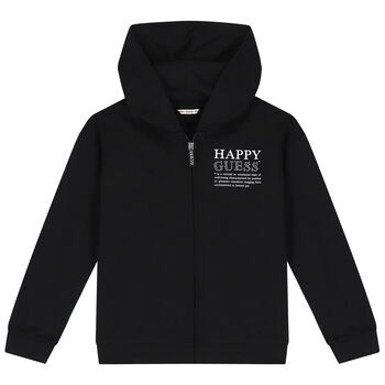 Girls Black Logo Hooded Zip Up Top