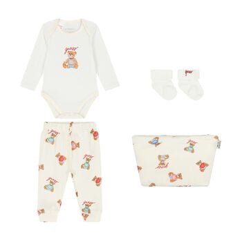 Ivory & White Teddy Bear Bodysuit Set