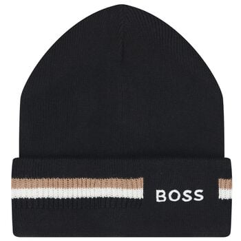 Boys Black Logo Beanie Hat