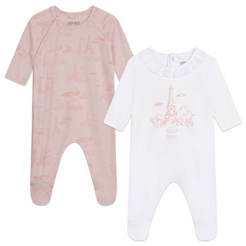 Girls Pink & White Logo Babygrows ( 2-Pack )