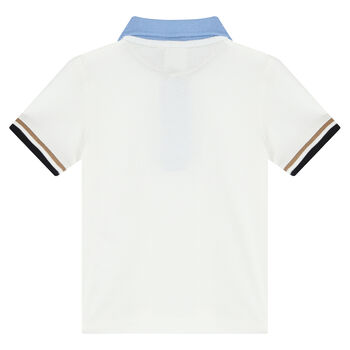 Younger Boys White Logo Polo Shirt