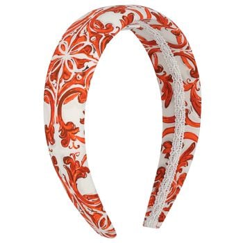 Girls White & Orange Majolica Headband