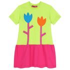 Girls Green & Pink Flower Dress, 1, hi-res