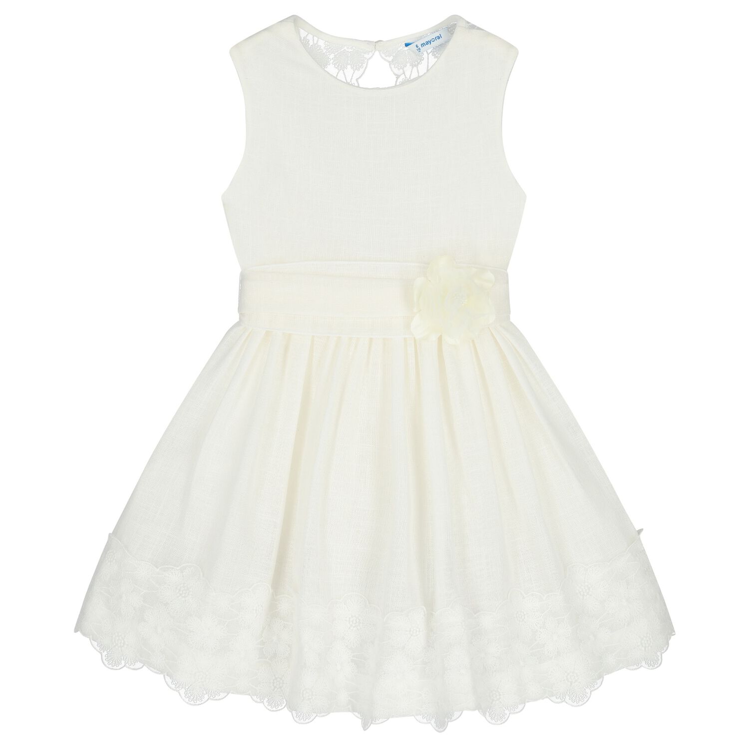 Girls Ivory Floral Lace Dress, 1, hi-res