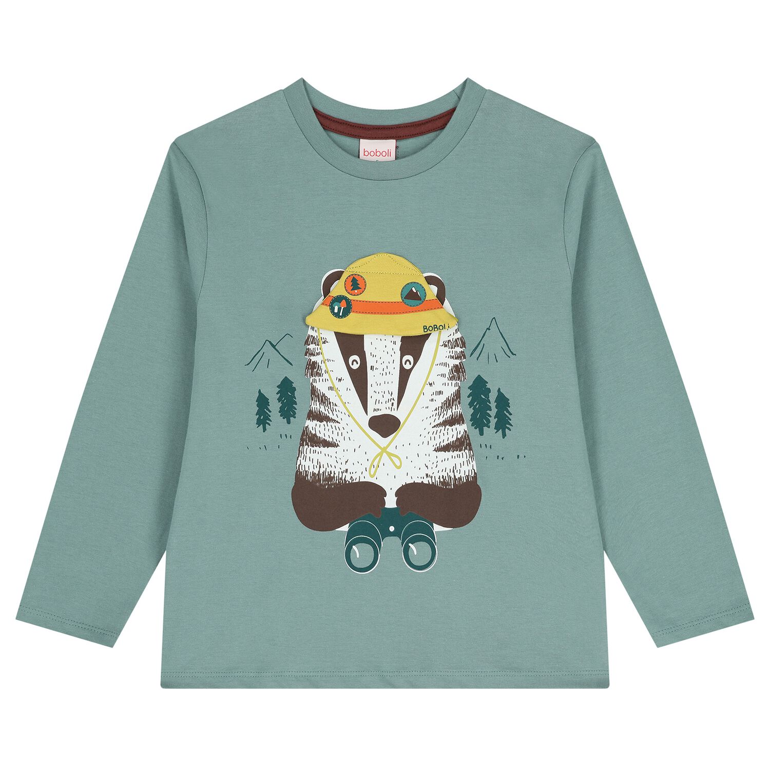 Boys Green Raccoon Long Sleeve Top, 1, hi-res