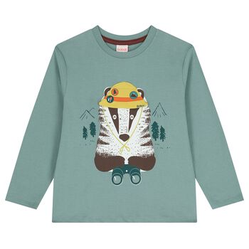 Boys Green Raccoon Long Sleeve Top