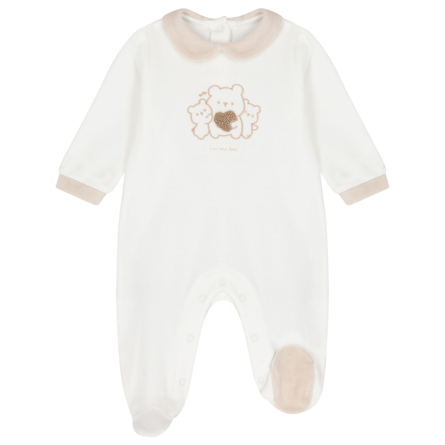 White & Beige Teddy Bear Babygrow, 1, hi-res