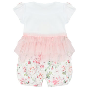 Baby Girls White & Pink Floral Romper