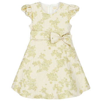 Girls Ivory & Gold Brocade Dress