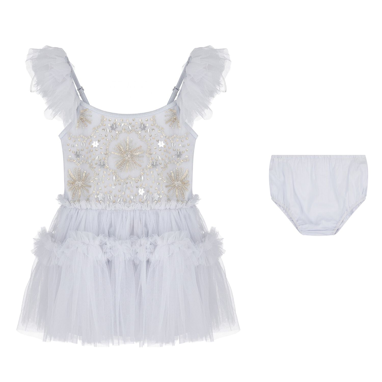 Baby Girls Silver Embellished Tulle Dress Set, 1, hi-res