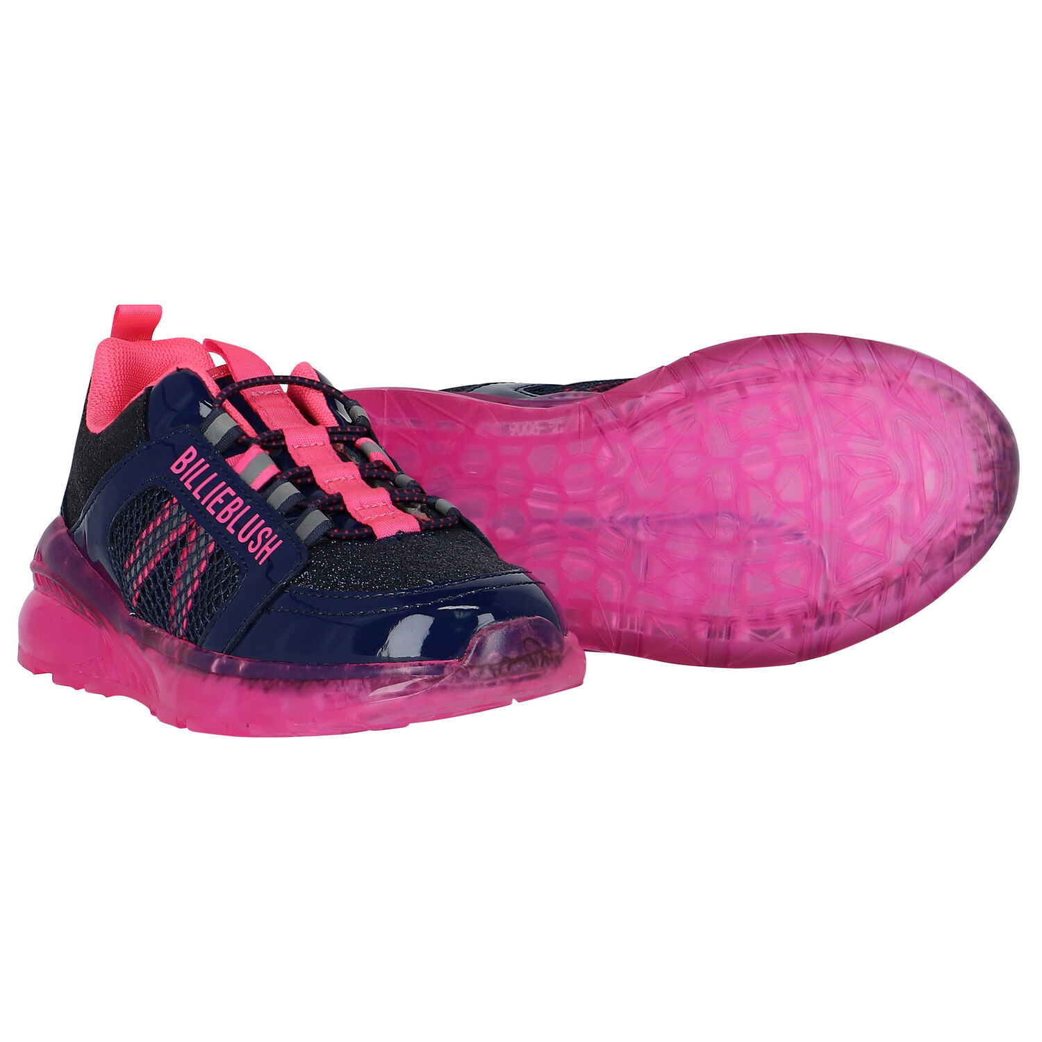 Girls Navy Blue & Pink Logo TrainersÂ , 1, hi-res