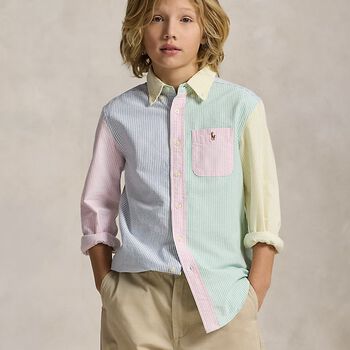 Boys Blue & Green Striped Shirt 