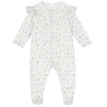 Baby Girls White & Pink Ruffled Babygrow