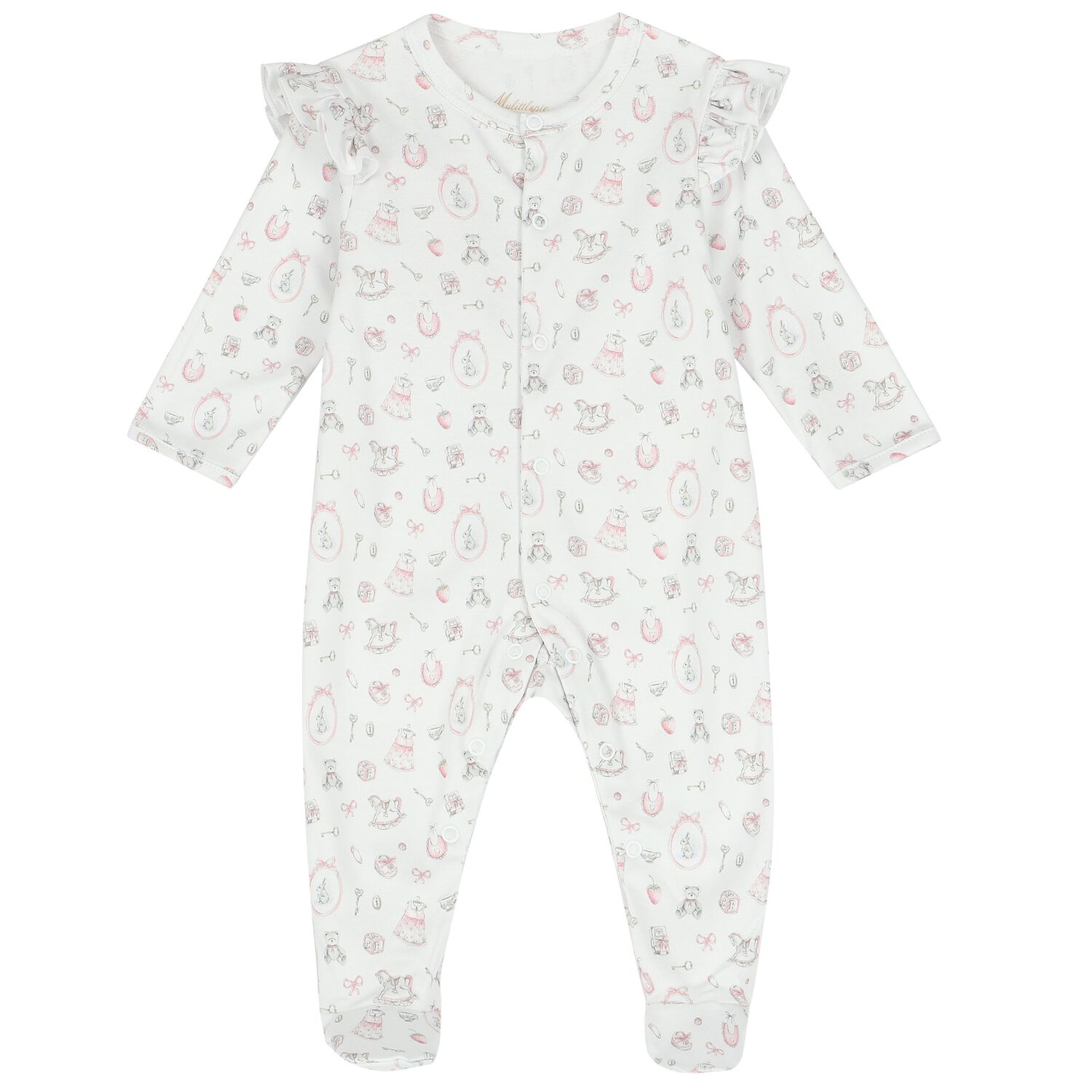 Baby Girls White & Pink Ruffled Babygrow, 1, hi-res image number null