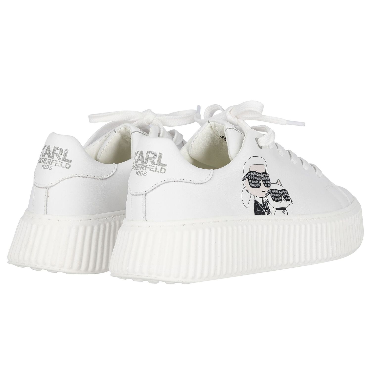 Girls White Ikonik Leather Trainers, 1, hi-res image number null