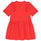 Girls Red Logo Ruffled Dress, 2, hi-res