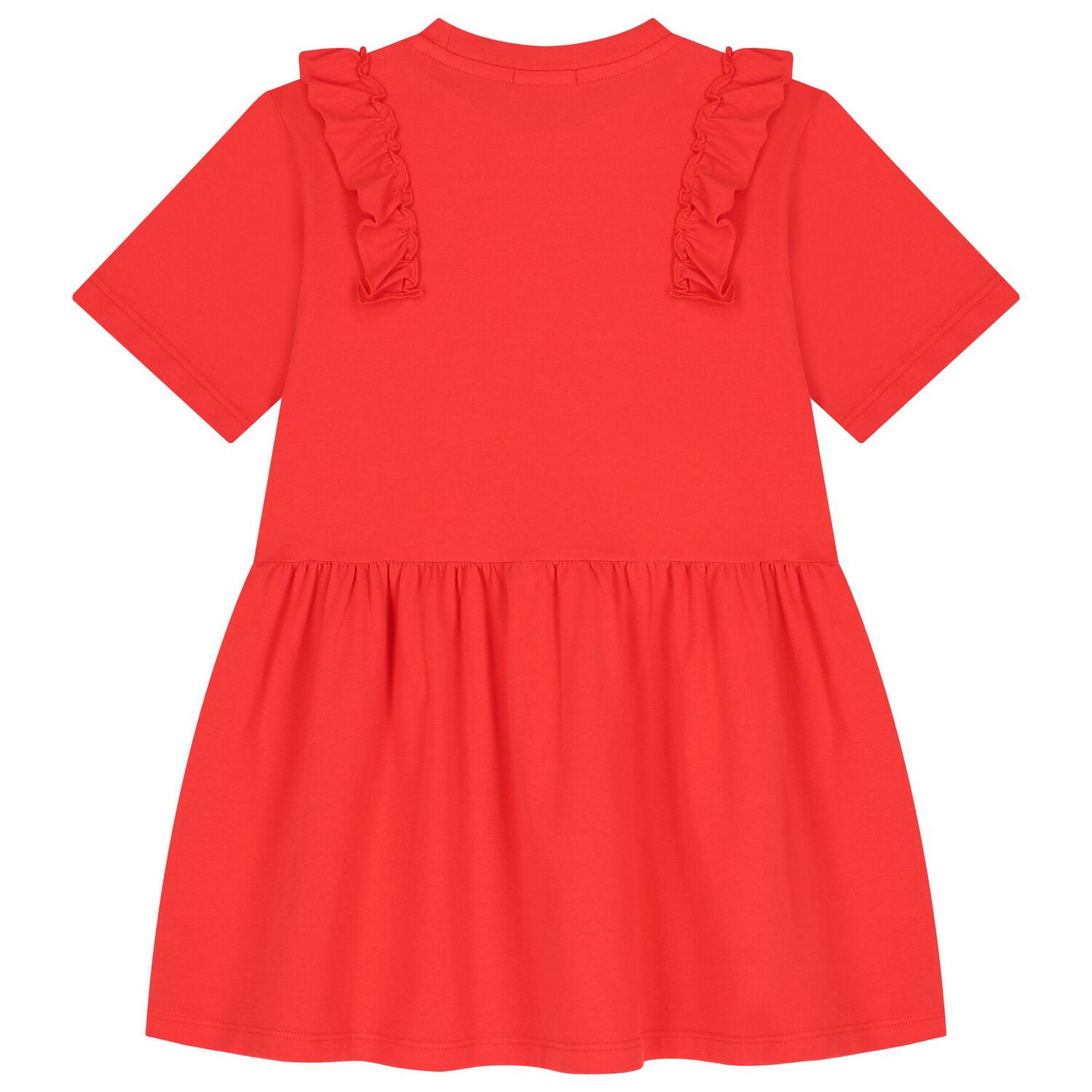 Girls Red Logo Ruffled Dress, 2, hi-res