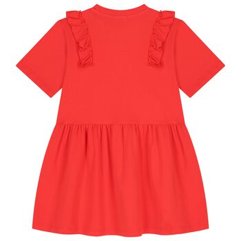 Girls Red Logo Ruffled Dress