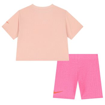 Girls Pink Logo Bike Shorts Set