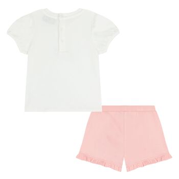 Younger Girls White & Pink Teddy Bear Shorts Set