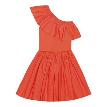 فستان بنات كلوى بكشكشة باللون البرتقالي