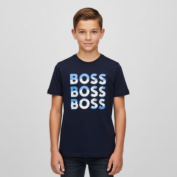 Boys Navy Blue Logo T-Shirt, 4 Boys Navy Blue Logo T-Shirt