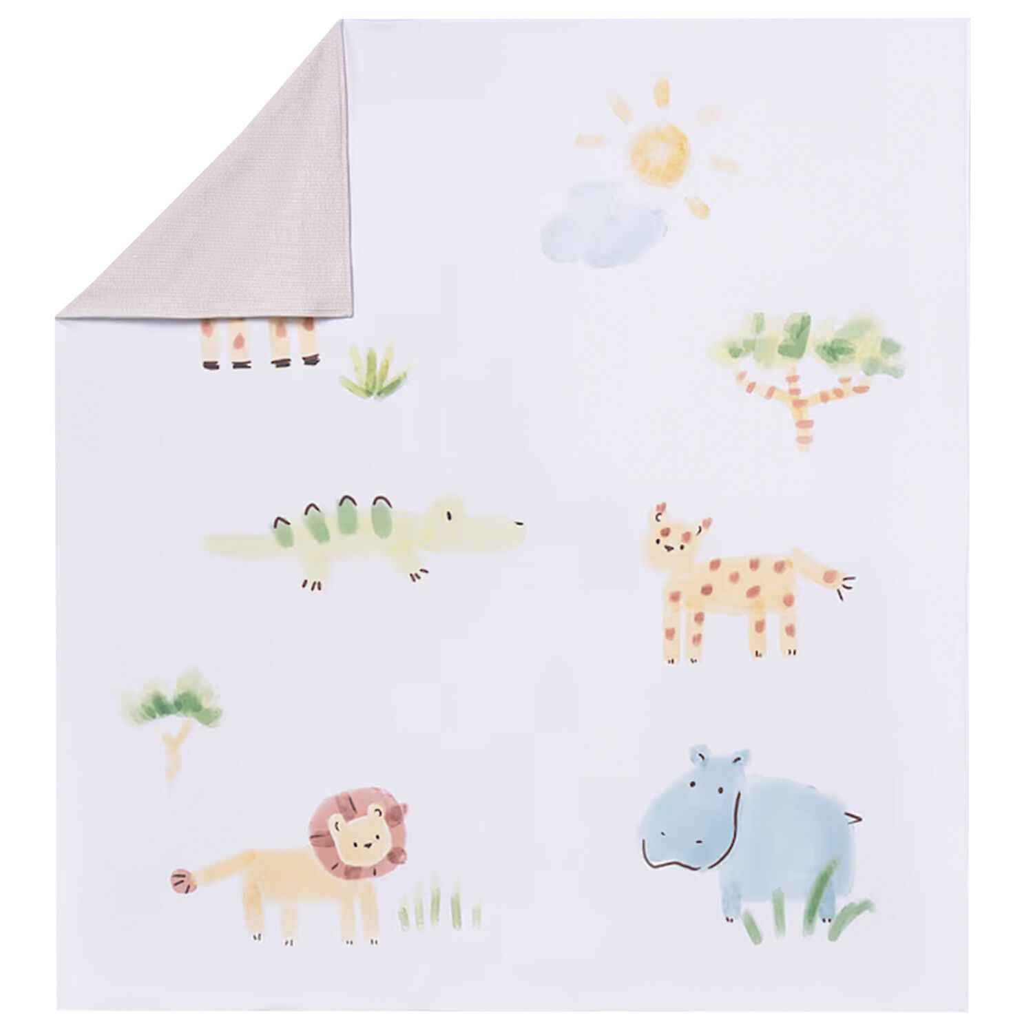 Baby Boys White & Beige Safari Blanket, 2, hi-res