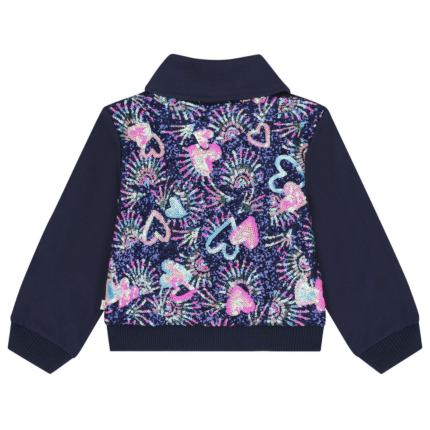 Girls Navy Blue Sequin Zip-Up Top, 1, hi-res image number null