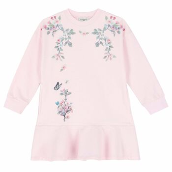 Girls Pink Floral Sweatshirt Dress