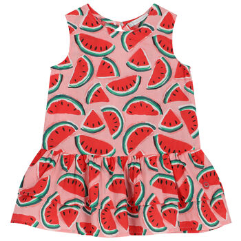 فستان بنات بطبعة البطيخ باللون الزهرى