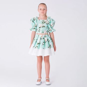 Girls Green Floral Skirt Set