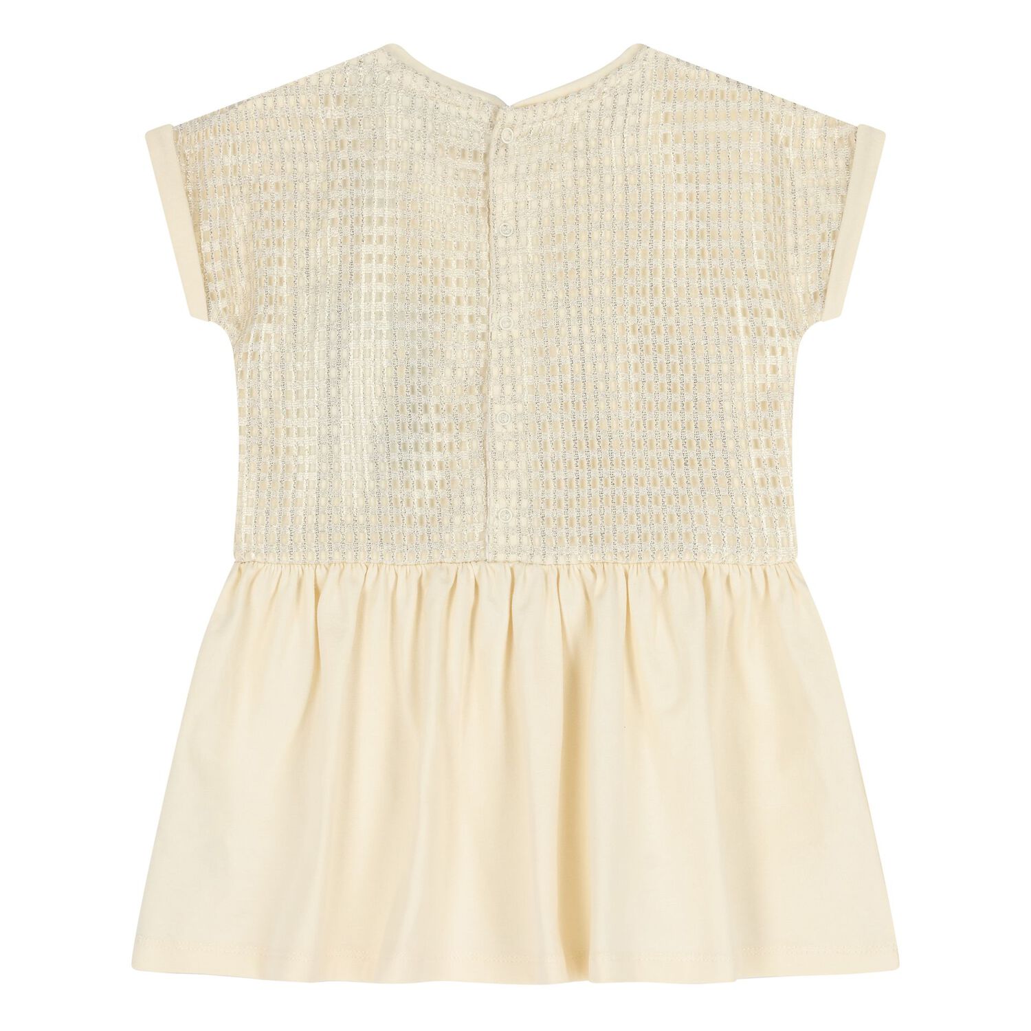 Younger Girls Ivory & Gold Logo Dress, 1, hi-res