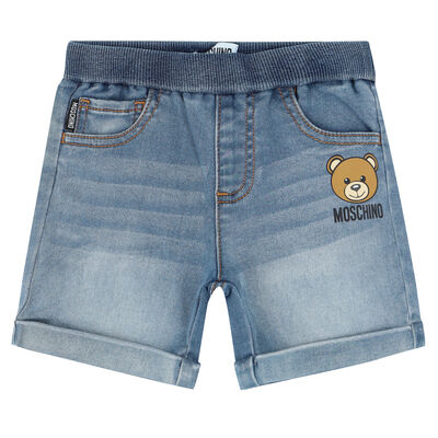 Blue Denim Teddy Logo Shorts