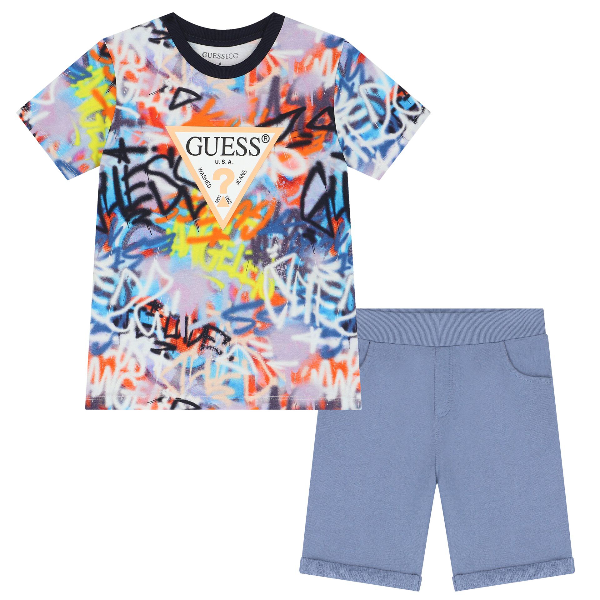 Guess Boys Blue Graffiti Shorts Set | Junior Couture USA