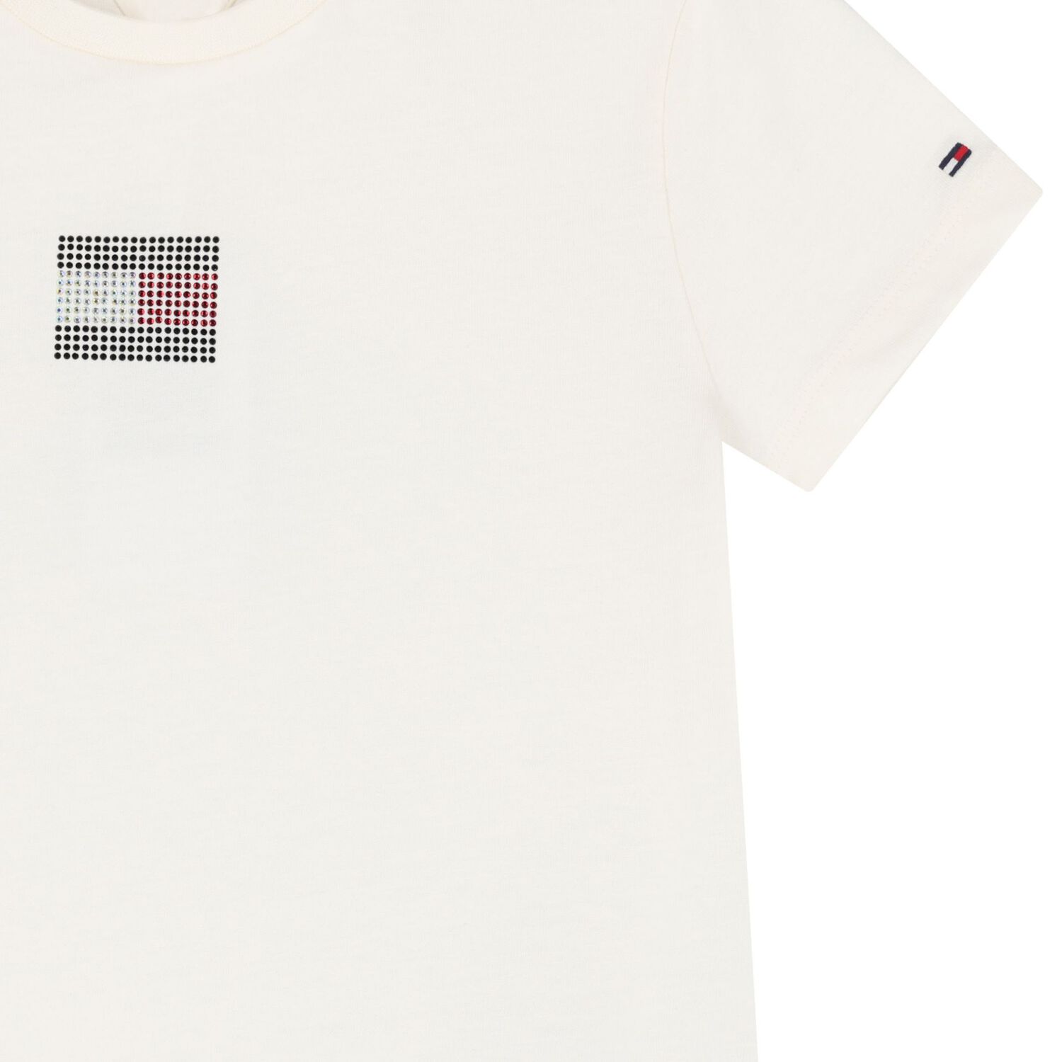 Girls Ivory Embellished Logo T-Shirt, 3, hi-res