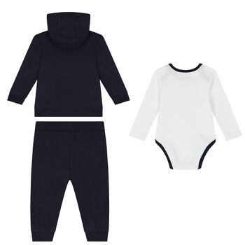 Baby Boys White & Navy Blue 3 Piece Tracksuit